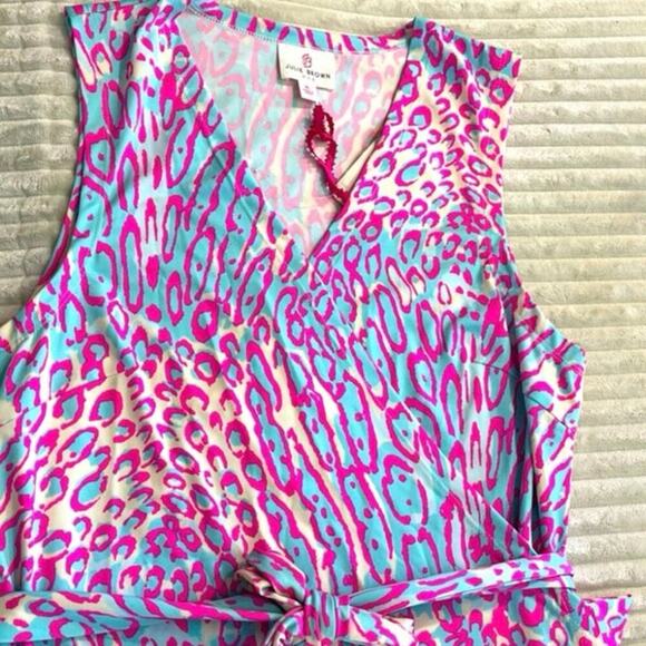 JB by Julie Brown Women Leopard Print Wrap Dress XL Sleeveless V-Neck pink/blue - Picture 5 of 7